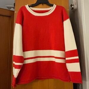 We The Free Orange and White Cotton Colorblock Crew Sweater